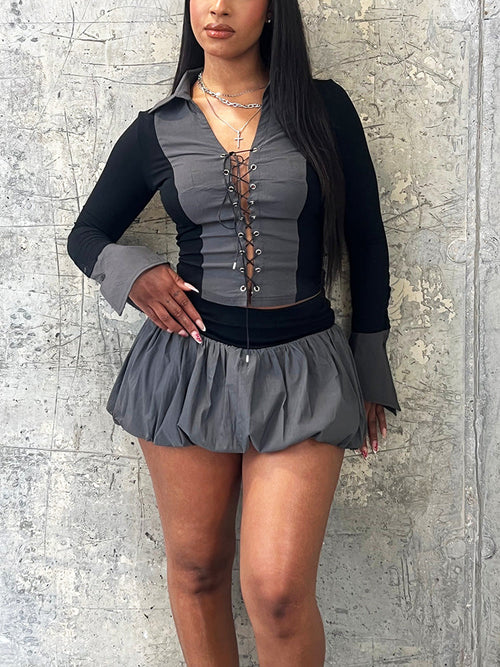 Lace-Up Top & Bubble Skort Set