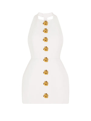 Halter Gold Button Mini Dress