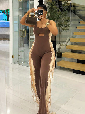 Cutout Side Fringed Jumpsuit