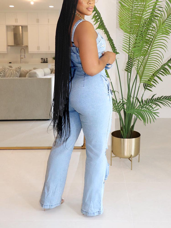 Ripped Cargo Denim Jumpsuit