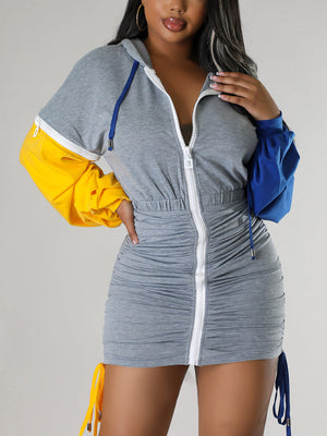 Hoodie Color Block Ruched Dress