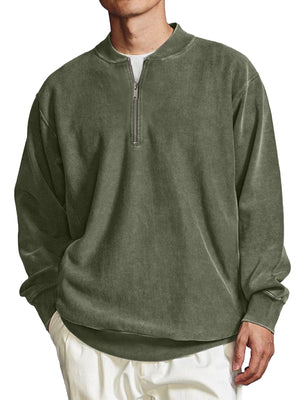 Men's Solid Color Sweatshirt Retro Casual Zipper Baseball Collar