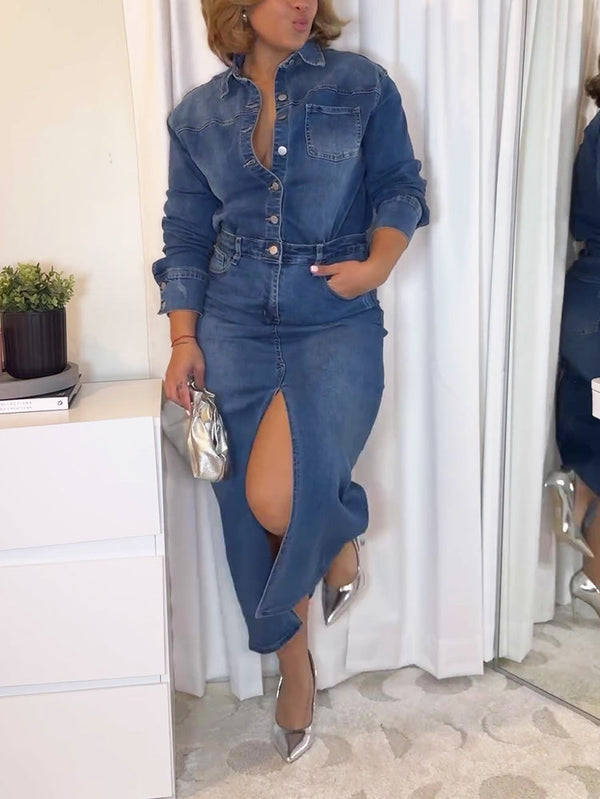 Denim Slit Maxi Dress