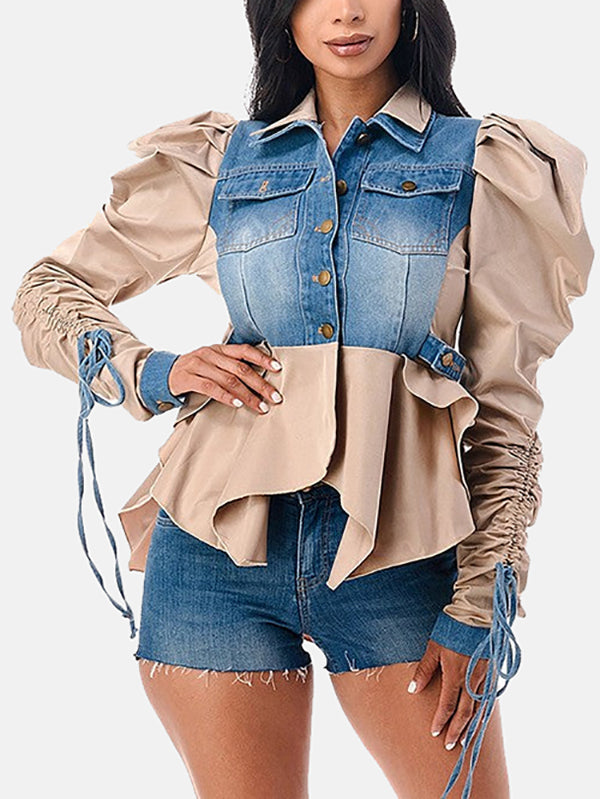 Denim Patchwork Asymmetrical Top