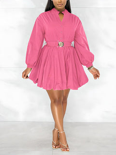 Belted Puffy Sleeve Dress