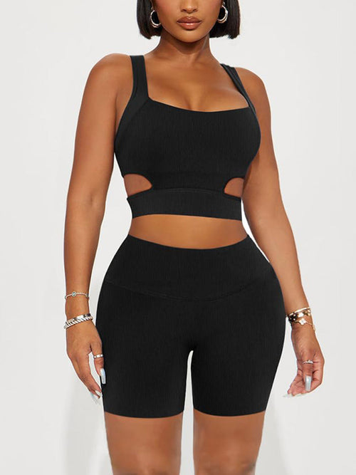 Ribbed Cutout Top Shorts Set