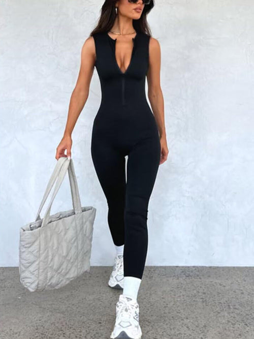 Sleeveless Zip Front Jumpsuit