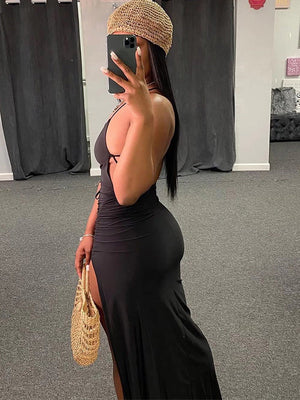 Halter Slit Backless Dress