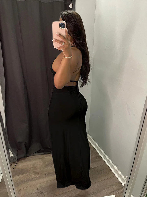 Halter Slit Backless Dress