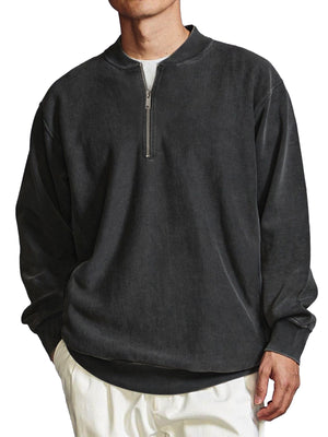 Men's Solid Color Sweatshirt Retro Casual Zipper Baseball Collar