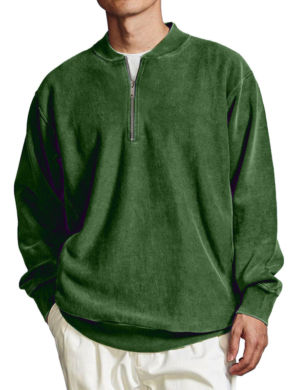 Men's Solid Color Sweatshirt Retro Casual Zipper Baseball Collar