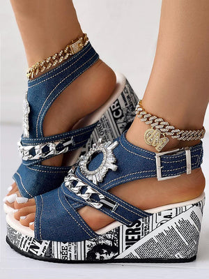 Denim Wedge Sandals