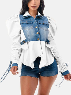 Denim Patchwork Asymmetrical Top