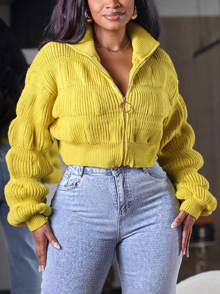 Knit Zip Front Crop Sweater