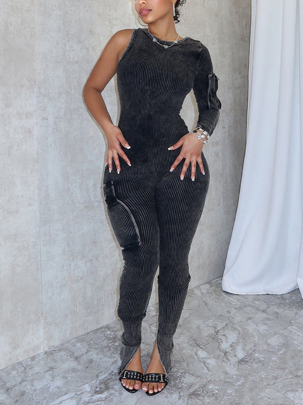 One-Shoulder Washed Jumpsuit