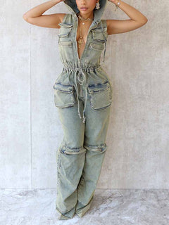 Vintage Hoodie Denim Jumpsuit