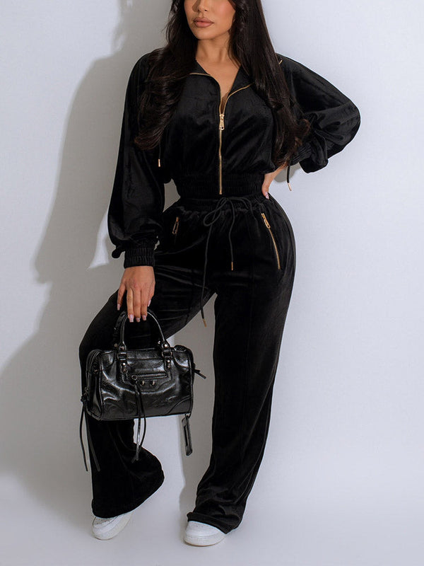 Velour Zip Jackets & Pants Set