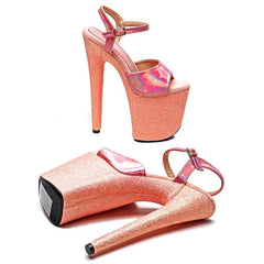 YM & Dancer S1124 Fashion 20CM/8inches PU Upper Plating Platform Sexy High Heels Sandals Pole Dance Shoes