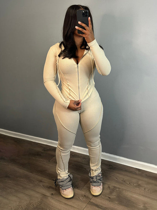 Ribbed Hoodie Top & Leggings Set