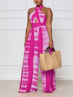 Halter Backless Printed Wide Leg Jumpsuit