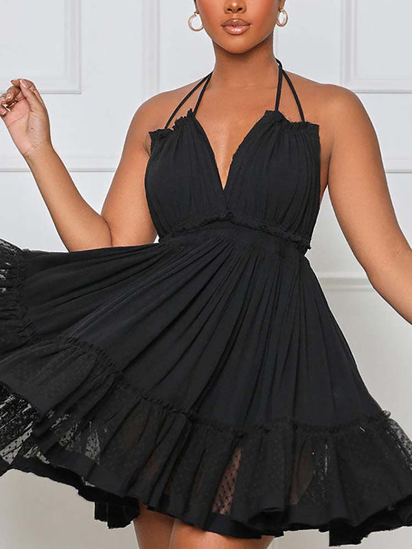 Halter Backless Ruffle Dress