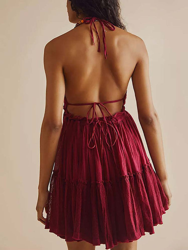 Halter Backless Ruffle Dress