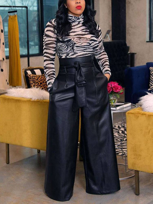 High Waist Wide Leg PU Leather Pants