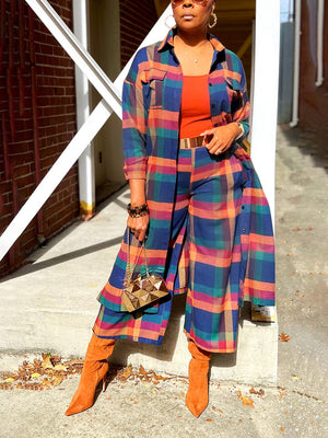 Plaid Cardigan & Pants Set