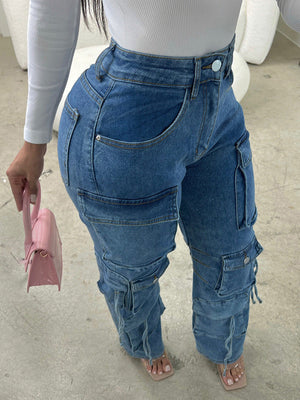 Cargo Pocket With String Jeans