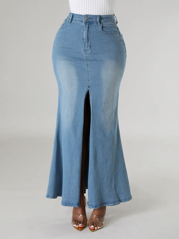 Front Slit Denim Skirt