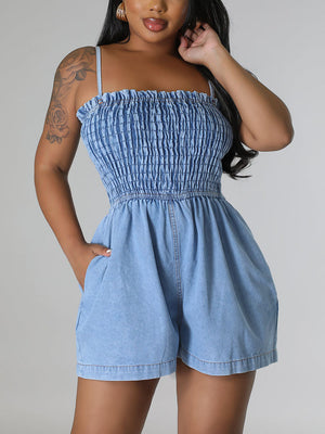 Ruched Denim Romper