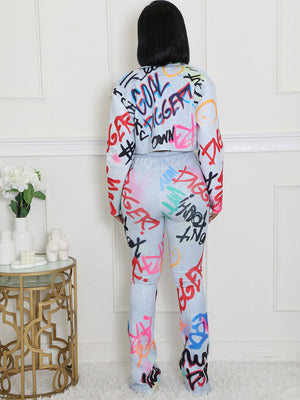 Letter Graffiti Pants Set