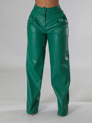 Wide-Leg PU Leather Pants