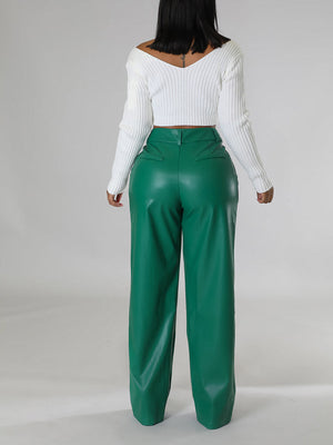 Wide-Leg PU Leather Pants