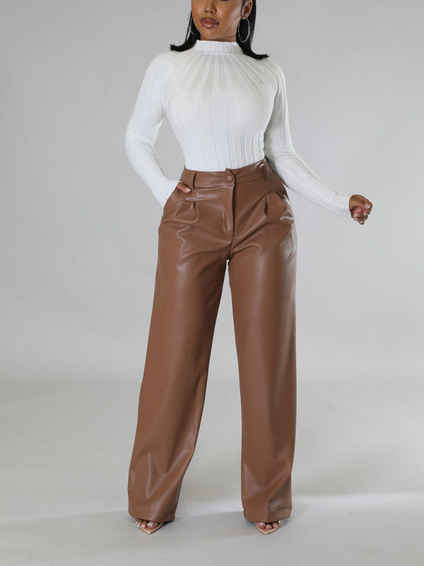 Wide-Leg PU Leather Pants