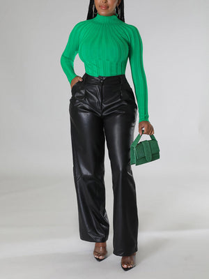 Wide-Leg PU Leather Pants