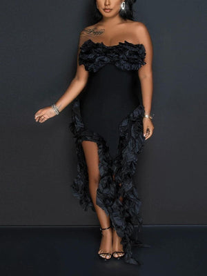 Strapless Irregular Ruffle Dress