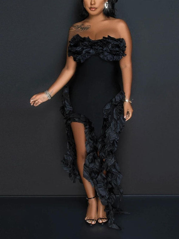 Strapless Irregular Ruffle Dress