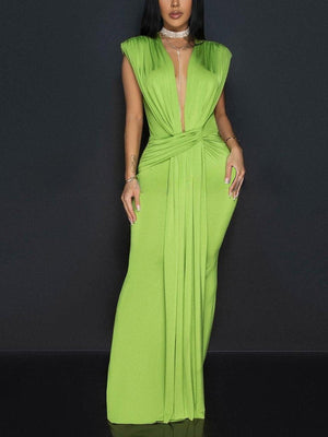 Elegant Plunge Draped Maxi Dress