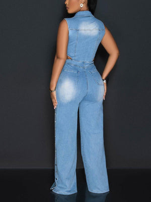 Snap It Out Wide Denim Jumpsuit