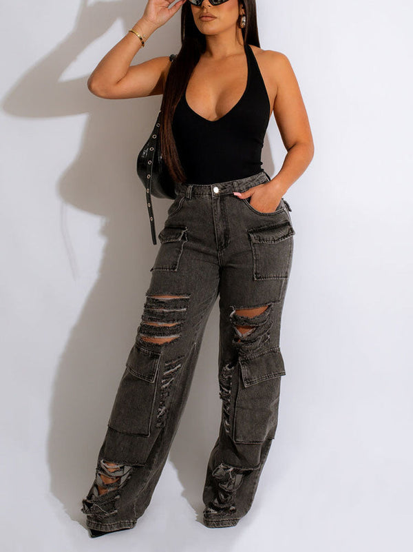 Ripped Pocket High Waist Jeans