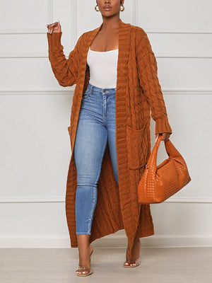 Knitted Solid Pocket Sweater Cardigan