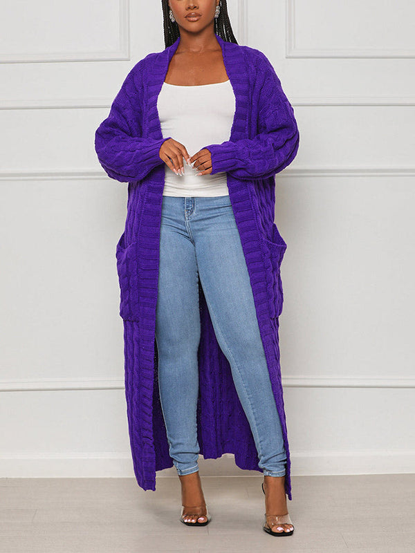 Knitted Solid Pocket Sweater Cardigan