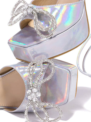 Sparkling Bow Platform Heel Sandals