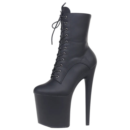 YM & Dancer S1641 INS Style 20CM Extreme High Heels Platform Boots Lace Up Sexy Pole Dancing Ankle Boots Side Zip