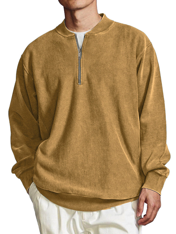 Men's Solid Color Sweatshirt Retro Casual Zipper Baseball Collar