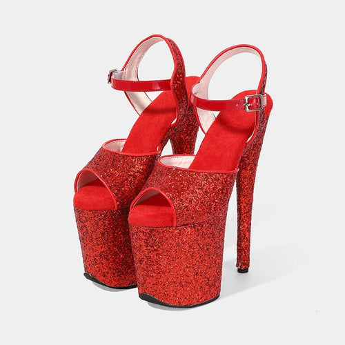 YM & Dancer S1123 New Glitter Sexy Pole Dancing Shoes Summer Women Sandals 20CM Thin High Heels Buckle Strap Size 34-46