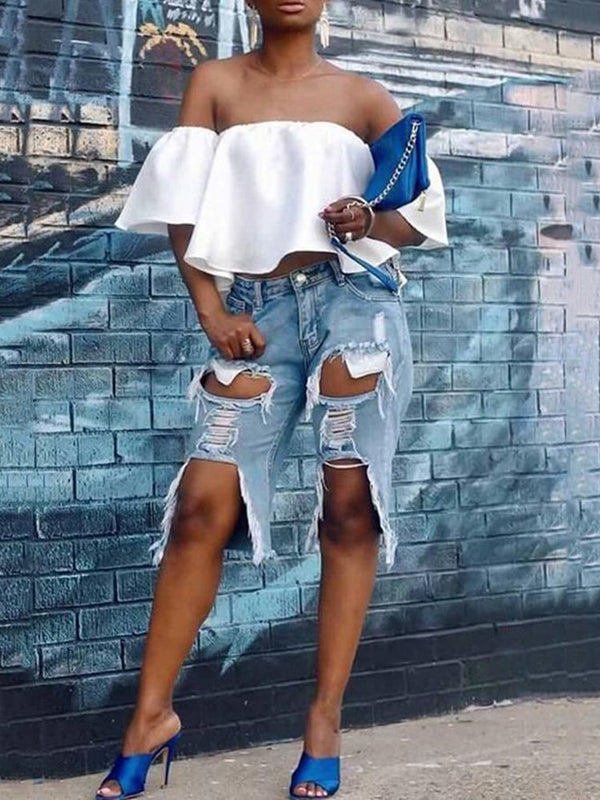 Ripped Denim Shorts