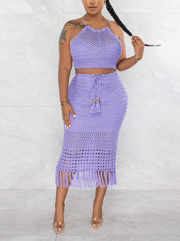 Crochet Halter Top & Tassels Skirt Set