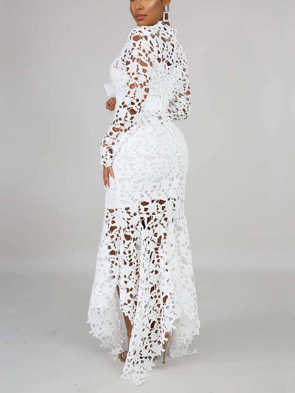 Lace O Neck Irregular Maxi Dress